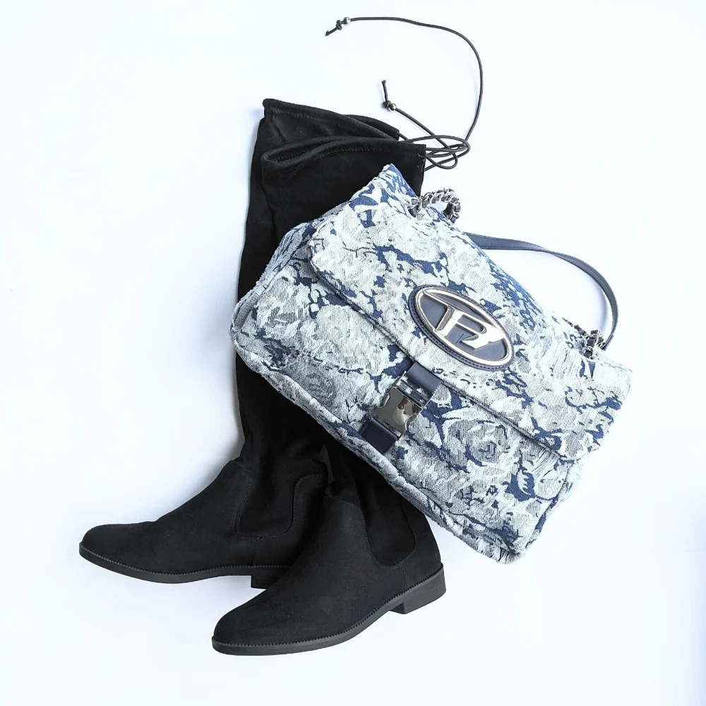 New Denim Canvas Chain Shoulder Flap Large Capacity Bag* - Picture 3 of 16
